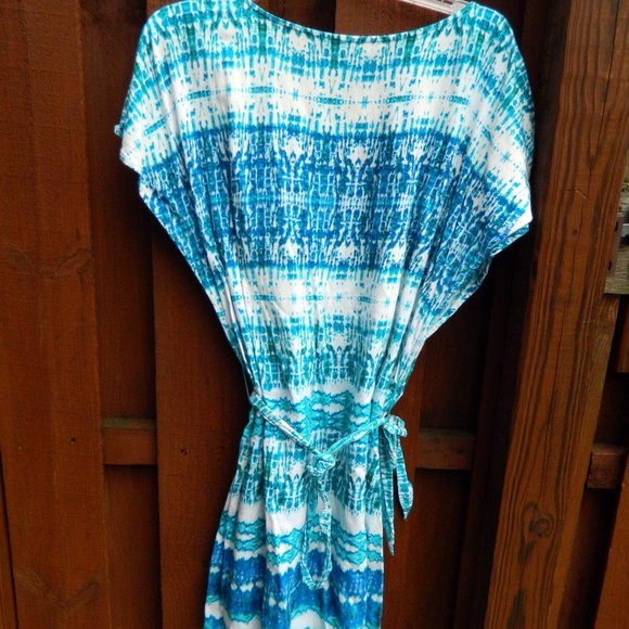 BLL New York Abstract BOHO Peasant Tunic Top Short Sleeve Rayon Size L - Picture 4 of 4